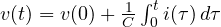 v(t) = v(0) + \frac1C\int_0^t i(\tau)\,d\tau