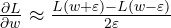 \frac{\partial L}{\partial w} \approx \frac{L(w + \varepsilon) - L(w - \varepsilon)}{2\varepsilon}