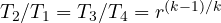 T_2/T_1 = T_3/T_4 = r^{(k-1)/k}