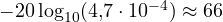 -20\log_{10}(4{,}7\cdot 10^{-4}) \approx 66