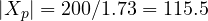 |X_p| = 200/1.73 = 115.5