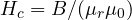 H_c = B/(\mu_r\mu_0)