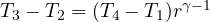 T_3 - T_2 = (T_4 - T_1)r^{\gamma - 1}