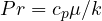 Pr = c_p\mu/k