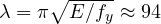 \lambda = \pi\sqrt{E/f_y} \approx 94