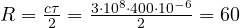 R = \frac{c\tau}{2} = \frac{3\cdot 10^8\cdot 400\cdot 10^{-6}}{2} = 60