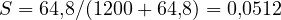S = 64{,}8/(1200 + 64{,}8) = 0{,}0512