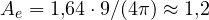 A_e = 1{,}64\cdot 9/(4\pi) \approx 1{,}2