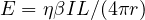E = \eta\beta IL/(4\pi r)