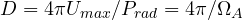 D = 4\pi U_{max}/P_{rad} = 4\pi/\Omega_A