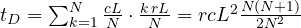 t_D = \sum_{k=1}^{N}\frac{cL}{N}\cdot\frac{k\,rL}{N} = rcL^2\frac{N(N+1)}{2N^2}