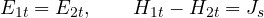 \[ E_{1t} = E_{2t},\qquad H_{1t} - H_{2t} = J_s \]