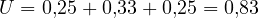 U = 0{,}25 + 0{,}33 + 0{,}25 = 0{,}83