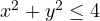 x^2 + y^2 \le 4