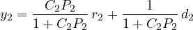 \[ y_2 = \frac{C_2P_2}{1 + C_2P_2}\,r_2 + \frac{1}{1 + C_2P_2}\,d_2 \]