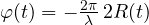 \varphi(t) = -\frac{2\pi}{\lambda}\,2R(t)