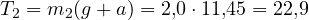 T_2 = m_2(g + a) = 2{,}0\cdot 11{,}45 = 22{,}9