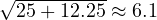 \sqrt{25 + 12.25} \approx 6.1