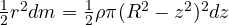 \frac{1}{2}r^2dm = \frac{1}{2}\rho\pi(R^2 - z^2)^2dz