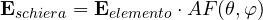 \[ \mathbf{E}_{schiera} = \mathbf{E}_{elemento}\cdot AF(\theta, \varphi) \]