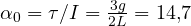 \alpha_0 = \tau/I = \frac{3g}{2L} = 14{,}7