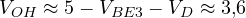 V_{OH} \approx 5 - V_{BE3} - V_D \approx 3{,}6