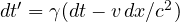 dt' = \gamma(dt - v\,dx/c^2)