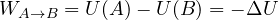\[ W_{A\to B} = U(A) - U(B) = -\Delta U \]