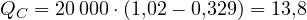Q_C = 20\,000\cdot(1{,}02 - 0{,}329) = 13{,}8