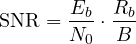 \[ \mathrm{SNR} = \frac{E_b}{N_0}\cdot\frac{R_b}{B} \]
