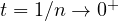 t = 1/n \to 0^+