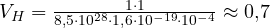 V_H = \frac{1\cdot 1}{8{,}5\cdot 10^{28}\cdot 1{,}6\cdot 10^{-19}\cdot 10^{-4}} \approx 0{,}7