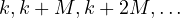 k, k + M, k + 2M, \dots