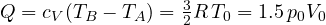 Q = c_V(T_B - T_A) = \frac{3}{2}R\,T_0 = 1.5\,p_0V_0