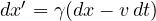 dx' = \gamma(dx - v\,dt)