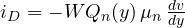 i_D = -W Q_n(y)\,\mu_n\,\frac{dv}{dy}