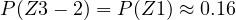 P(Z \gt  3 - 2) = P(Z \gt  1) \approx 0.16
