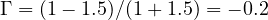 \Gamma = (1 - 1.5)/(1 + 1.5) = -0.2