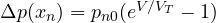 \Delta p(x_n) = p_{n0}(e^{V/V_T} - 1)