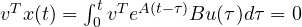 v^Tx(t) = \int_0^t v^Te^{A(t-\tau)}Bu(\tau)d\tau = 0