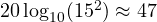 20\log_{10}(15^2) \approx 47