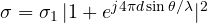 \sigma = \sigma_1\,|1 + e^{j4\pi d\sin\theta/\lambda}|^2
