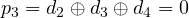 p_3 = d_2 \oplus d_3 \oplus d_4 = 0