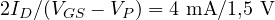2I_D/(V_{GS} - V_P) = 4\text{ mA}/1{,}5\text{ V}