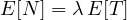 \[ E[N] = \lambda\,E[T] \]