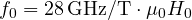 f_0 = 28\,\text{GHz/T}\cdot\mu_0H_0
