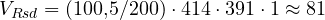 V_{Rsd} = (100{,}5/200)\cdot 414\cdot 391\cdot 1 \approx 81