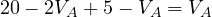 20 - 2V_A + 5 - V_A = V_A