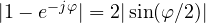 |1 - e^{-j\varphi}| = 2|\sin(\varphi/2)|