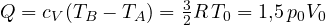 Q = c_V(T_B - T_A) = \frac{3}{2}R\,T_0 = 1{,}5\,p_0V_0